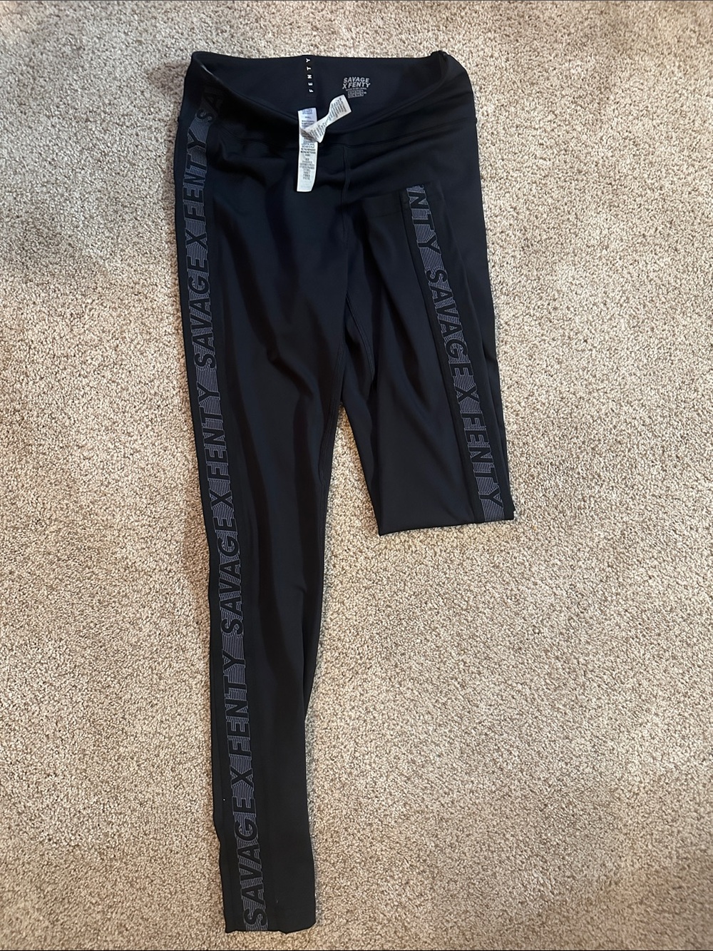 Size SMALL (4-6) US. Savage X Fenty Black Girls' Logo-Strip Leggings